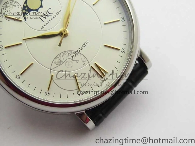 MIROTIME 0308 Vibrant Portofino IW459402 SS MKS 1:1 Best Edition White Dial on Black Leather Strap Miyota 7086